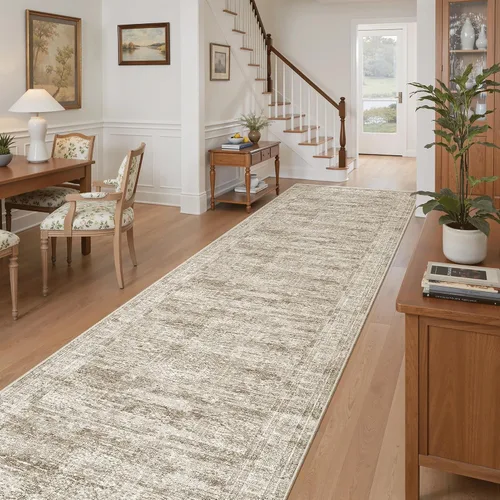 Miniatura 71 de Alfombra de pasillo Soalmost 2'6" x 10' lavable, alfombra antideslizante para cocina, baño, lavandería, alfombras vintage ultra delgadas para Beige