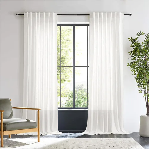 Miniatura 51 de Cortinas de lino 92 pulgadas de largo, juego de 2 paneles con bolsillo para barra, lengüeta trasera, cortinas transparentes para ventanas