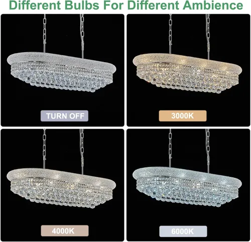Miniatura 3 de Candelabros rectangulares de cristal para comedor, 10 luces de altura ajustable, lámpara de techo ovalada de cristal para isla de cocina, acabado