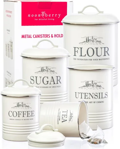 noonberry Botes de cocina para encimera, juego de 5 recipientes herméticos de harina para azúcar, café, té, con soporte para utensilios, recipientes