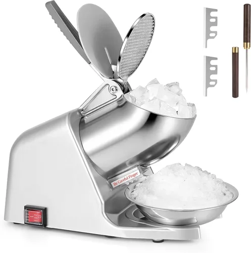 picadora de hielo eléctrica de doble cuchilla, 143 libras/hora, afeitadora de hielo de 300W, máquina de hielo raspado de 2200 RPM con cuchilla extra
