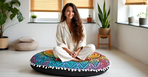 Miniatura 5 de CRAFT KALA Funda de almohada redonda con diseño de mandala estilo bohemio, meditación, india, para sala de estar, sala de yoga, decoración