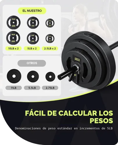 Miniatura 9 de AboveGenius Juego de pesas de barra, juego de barras de pesas libres ajustables de 45 libras para entrenamiento de fuerza en el gimnasio en casa