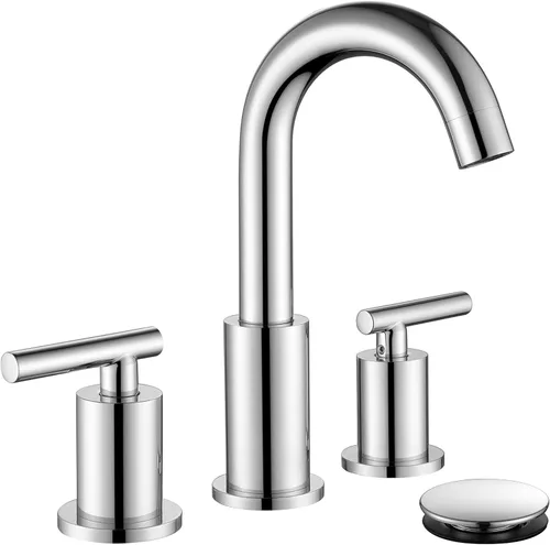 Grifo de lavabo de baño extendido con desagüe y manguera de suministro, grifo cromado de 3 orificios para lavabo de baño, grifos de baño ChiLDano de
