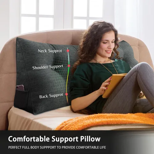 Miniatura 2 de Almohada de Cabecero de Cuña Tamaño Twin Almohada Grande de Bolster para Cama Almohada Triangular de Lectura Almohada de Apoyo para Sentarse