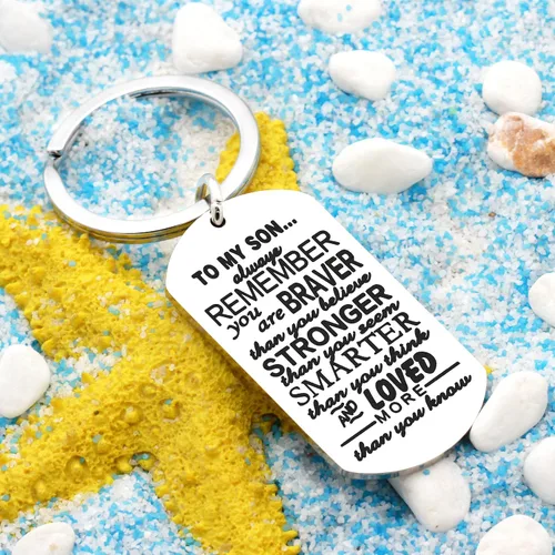 Miniatura 5 de Llavero de Hijo para hombre y niño regalo para mi hijo You are Braver Stronger Smarter than you think acero inoxidable