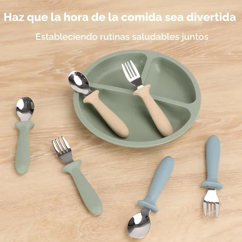 Miniatura 6 de Eascrozn - Juego de utencilios para niños pequeños, paquete de 6, cubiertos para niños con mango de silicona, tenedores y cucharas de acero