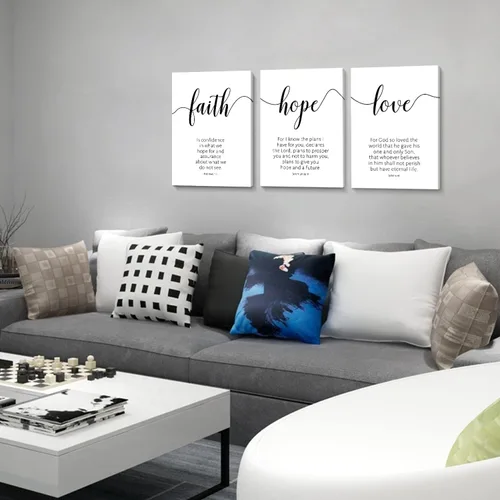 Miniatura 6 de Creoate Lienzo decorativo para pared con versículos de la Biblia, 3 piezas, Faith Hope Love, decoración de pared religiosa inspiradora cristiana