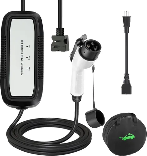 Cargador EV, 16Amp 110V/240V Portátil Nivel 1 Nivel 2 Estación de carga de vehículos eléctricos con enchufe NEMA 6-20 y adaptador NEMA 5-15 para