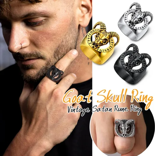 Miniatura 4 de U7 Men's Punk Ring Stainless Steel Black Gold Color Signet Ring, Cool Costume Rings -with Gift Box