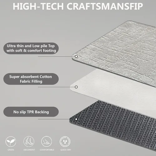 Miniatura 3 de Alfombras de baño finas para debajo de la puerta, de pelo bajo, planas, en relieve, absorbentes, de secado rápido, junto a la bañera, fregadero