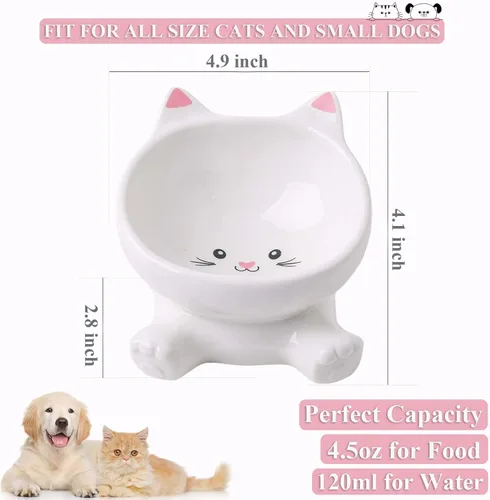 Miniatura 2 de Cuencos elevados para gatos, cuenco de comida para gatos elevado 3D de cerámica de 4.9 pulgadas para fatiga de bigotes, cuenco inclinado para gatito
