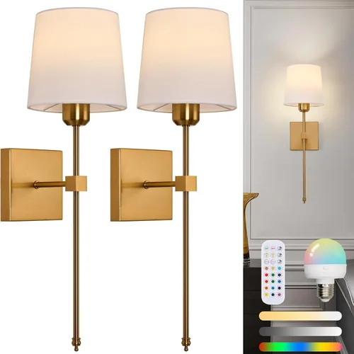 Miniatura 9 de Juego de 2 apliques de pared a pilas, luces de pared recargables inalámbricas negras con bombillas RGB recargables regulables, lámpara de pared
