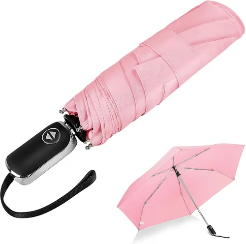 Miniatura 73 de LEAGERA Paraguas de viaje compacto para bolso, mango plano, impermeable para lluvia ligera