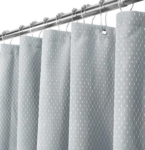 Miniatura 18 de Yimobra Juego de cortinas de ducha de tejido gofre con forro de tela a presión, tela pesada con 12 ganchos, impermeable y lavable, ventana superior