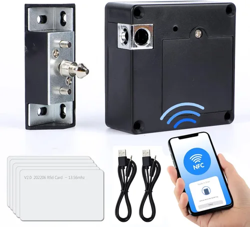CODACE Cerradura de gabinete RFID, cerraduras electrónicas NFC inteligentes para armario de madera, armario, despensa, paquete de 2
