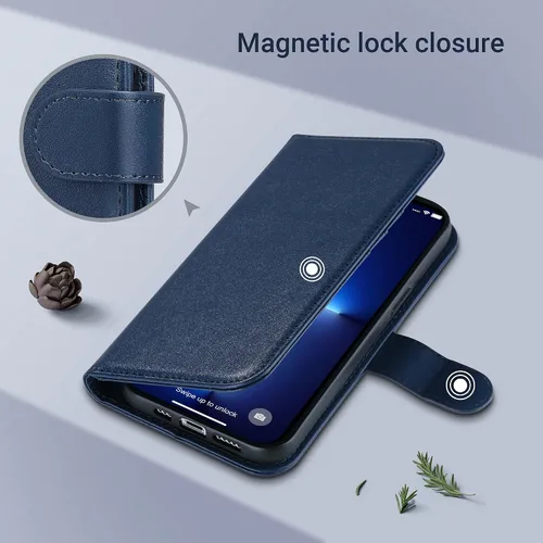 Miniatura 8 de ULAK Funda tipo cartera compatible con iPhone 13 para hombres, funda protectora con tapa de piel PU premium y función de caballete con tarjetero