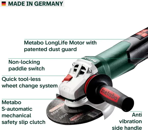 Miniatura 3 de Metabo amoladora angular de 6 pulgadas, 10,000 RPM, 12 amperios, interruptor de paleta sin bloqueo, fabricada en Alemania, WP 13-150 Quick