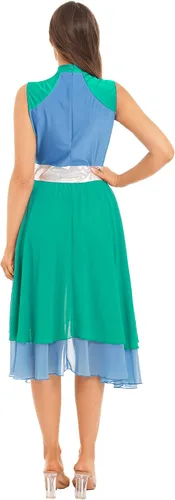 Miniatura 5 de JanJean Vestido de baile lírico para mujer, bloque de color, gasa, patchwork, perforación, vestido de alabanza