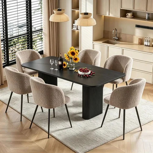 Miniatura 16 de Homedot Juego de 2 sillas de comedor tapizadas de barril negro, modernas sillas de cocina de mediados de siglo, cómodas con asiento acolchado