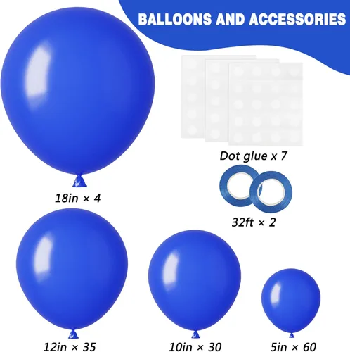 Miniatura 2 de Rubfac - Globos azul rey, 129 unidades, diferentes tamaños, 18, 12, 10 y 5 pulgadas para arco de guirnalda, decoración de cumpleaños azul, baby Azul