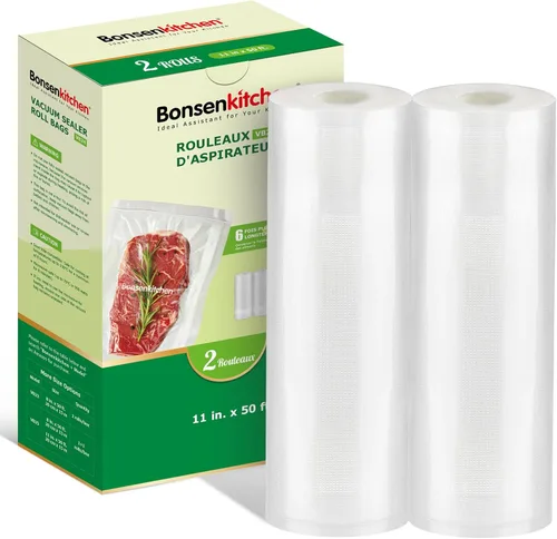 Miniatura 9 de Bonsenkitchen Bolsas Selladoras al Vacío, Rollos de 11" x 20' Paquete de 2 para Conservación de Alimentos, Sin BPA, Resistente, Rollo de Alimentos