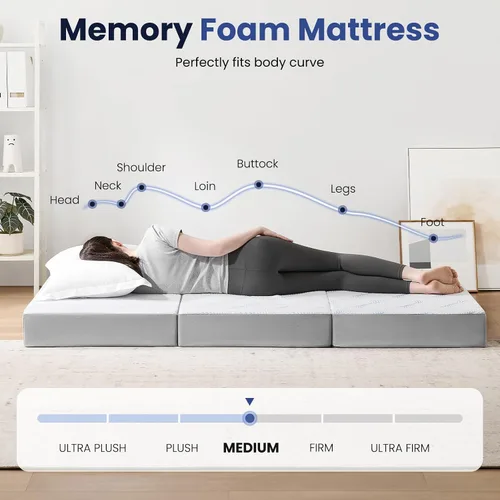 Miniatura 6 de Colchón plegable tamaño matrimonial, colchón plegable de espuma viscoelástica de 3 pulgadas, sofá cama plegable con funda transpirable y lavable