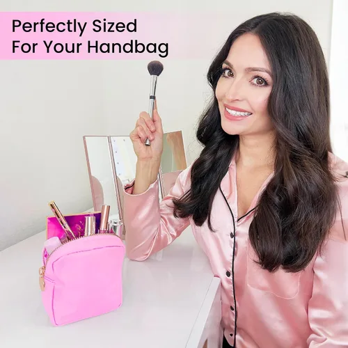 Miniatura 2 de DANCOUR Bolsas de maquillaje de nailon para mujer, bolsa grande de aseo de viaje, bolsa de cosméticos, organizador de maquillaje Rosa claro