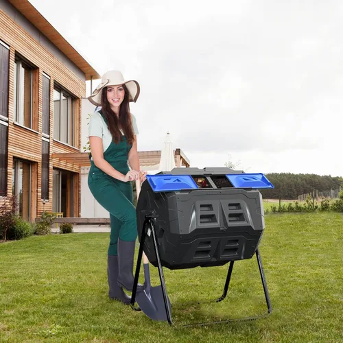 Miniatura 6 de SQUEEZE master Contenedor grande de compost, giratorio para jardín al aire libre con termómetro, medición automática de temperatura, marco de acero