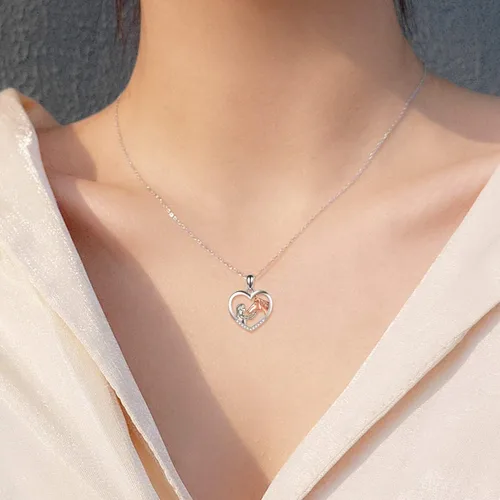Miniatura 6 de YFN - Collar con dije de caballo de plata fina para niñas, regalo de caballos para mujeres y niñas (collar de caballo con una niña color rosa)