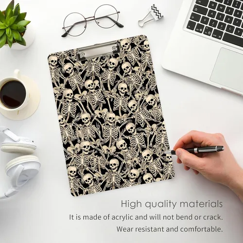 Miniatura 4 de ALAZA Fun Skeletons - Portapapeles de acrílico tamaño carta A4 con clip de perfil bajo para oficina en casa, hombres y mujeres, clip de color dorado