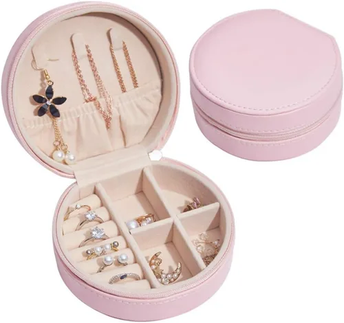 NuAngela Joyero pequeño organizador de joyas de viaje, estuche portátil de piel sintética, soporte de joyería para mujeres y niñas, accesorios para