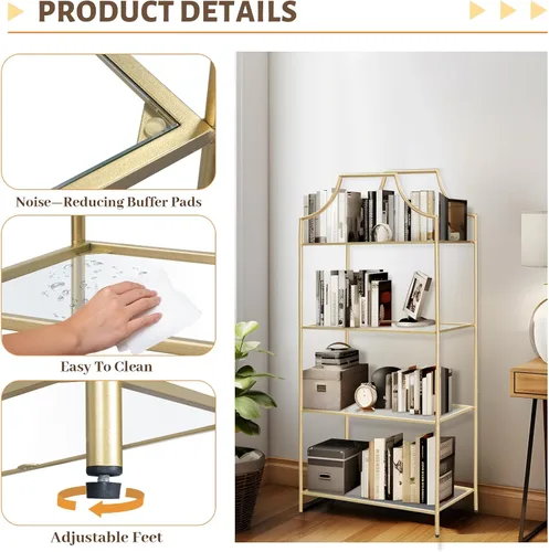 Miniatura 4 de Estantería de 4 niveles, estante de metal para almacenamiento, estantería de almacenamiento alta, moderna funda abierta para dormitorio, sala