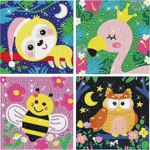 Miniatura 8 de Paquete de 4 kits de arte de diamantes para niños y adultos principiantes, kits de pintura de diamantes de dibujos animados 5D para niños, kits