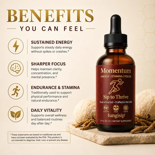 Miniatura 3 de Momentum Cordyceps & Lion's Mane - Gotas de tintura de hongos - Extracto líquido Energy & Focus - Ingredientes orgánicos - 2 onzas