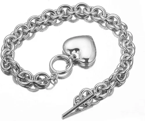 Miniatura 5 de Juego de collar y pulsera con dije de corazón, collar y cadena de acero inoxidable dorado y plateado con dije de corazón con cierre de palanca