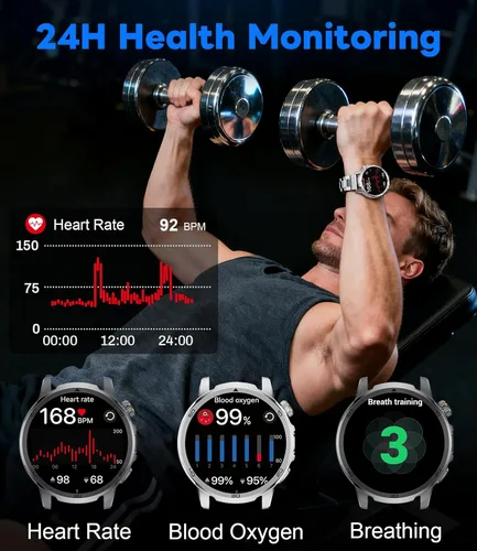 Miniatura 6 de Reloj inteligente militar para hombre, responder/hacer llamadas, reloj inteligente resistente HD de 1.85 pulgadas con batería de 1000 mAh, linterna
