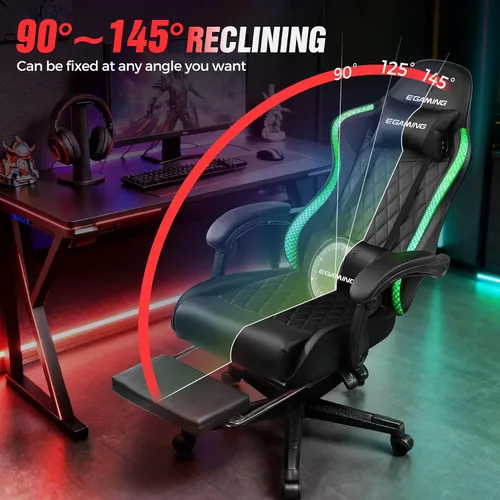 Miniatura 5 de EXRACING Silla de juegos con reposapiés ergonómica de cuero sintético con respaldo alto y luces LED RGB, reposabrazos de enlace y reposacabezas