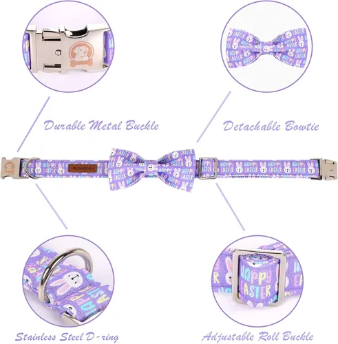Miniatura 3 de MR. CHUBBYFACE· Collar de Pascua para perro de conejo con lazo, collar ajustable para mascotas con corbatín para perros pequeños, medianos y grandes