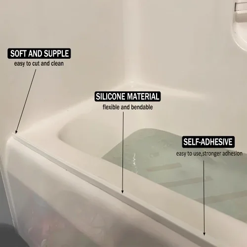 Miniatura 6 de Presa de agua para umbral de ducha, barrera impermeable de silicona autoadhesiva para baño y cocina, ducha, protección para separación seca y Blanco