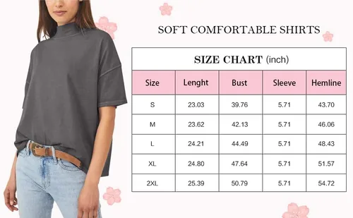 Miniatura 5 de Womens Casual Short Sleeve Mock Neck T Shirts Summer Loose Fit Basic Plain Tee Tops