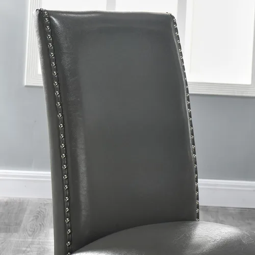 Miniatura 7 de PADMA HOUSE Grey Parsons - Juego de 4 sillas de comedor tapizadas, de piel sintética, con ribete de cabeza de clavo, moderna silla auxiliar sin Gris