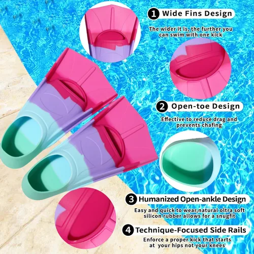Miniatura 2 de Aletas de Natación para Niños, Aletas Cortas Cómodas para Natación de Vueltas y Entrenamiento para Niños, Niñas, Niños, Principiantes Multicolor rosa