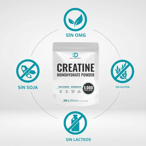 Miniatura 3 de DEAL SUPPLEMENT Polvo de Monohidrato de Creatina Instantánea, 5g Por Porción – 60 Porciones Fórmula Micronizada, Sin Sabor, de Absorción Rápida