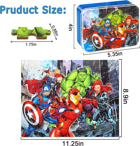 Miniatura 2 de LELEMON Rompecabezas para niños de 4 a 8 años, rompecabezas de 100 piezas para niños en una caja de metal, rompecabezas educativos para niños, Rojo