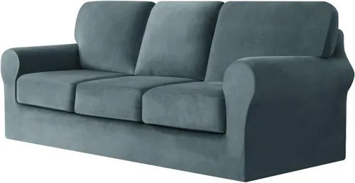 Miniatura 91 de UNBBRRL Fundas de sofá de 3 piezas para sofá, funda de terciopelo elástico para sillón con 1 funda de cojín de asiento y 1 funda de respaldo
