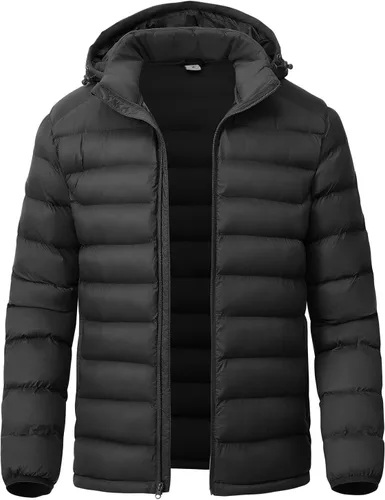YSENTO Men's Down Alternative Jackets Lightweight Water-Resistant Winter Insulated Puffer Coat Detachable Hood