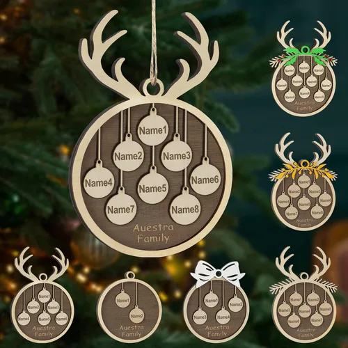 Miniatura 52 de Adornos de Navidad personalizados, familia de 1 nombre, adornos de Navidad de madera personalizados, decoración personalizada, decoración de árbol