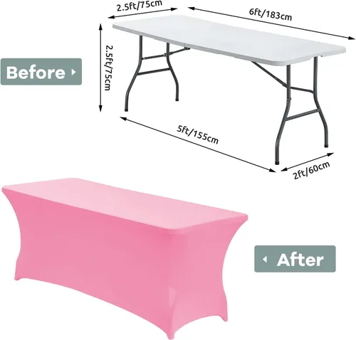 Miniatura 3 de CWK - Funda de mesa de elastano elástica impermeable de 6 pies para mesas rectangulares - Mantel elástico ajustado para mesas plegables, tela Rosa