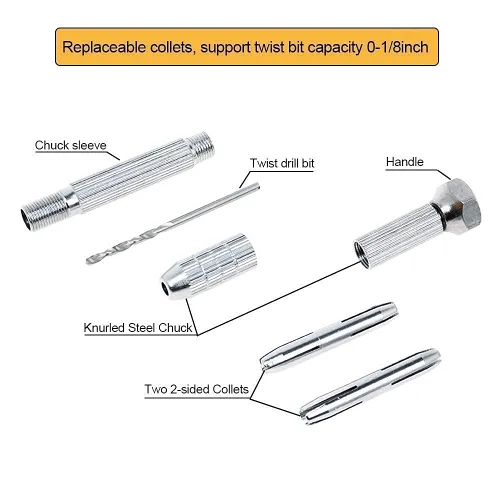 Miniatura 6 de Juego de taladros manuales de tornillo de cobre de precisión con 25 brocas micro giratorias, taladro manual para resina, joyería, PCB, plástico